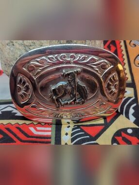 Western Rodeo Belt Buckle in Shiny Silver